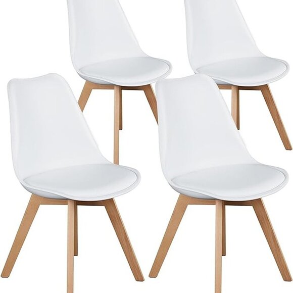 NEW Set of 4 Dining Kitchen Mid-Century Modern Chairs with Wood Legs, PU Leather - Picture 8 of 8